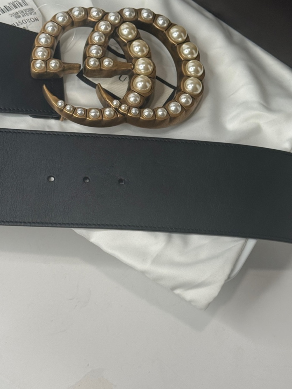 Gucci Jumbo Pearl GG Marmont Black Wide Leather Belt- NWT Size 95 - Picture 8 of 13